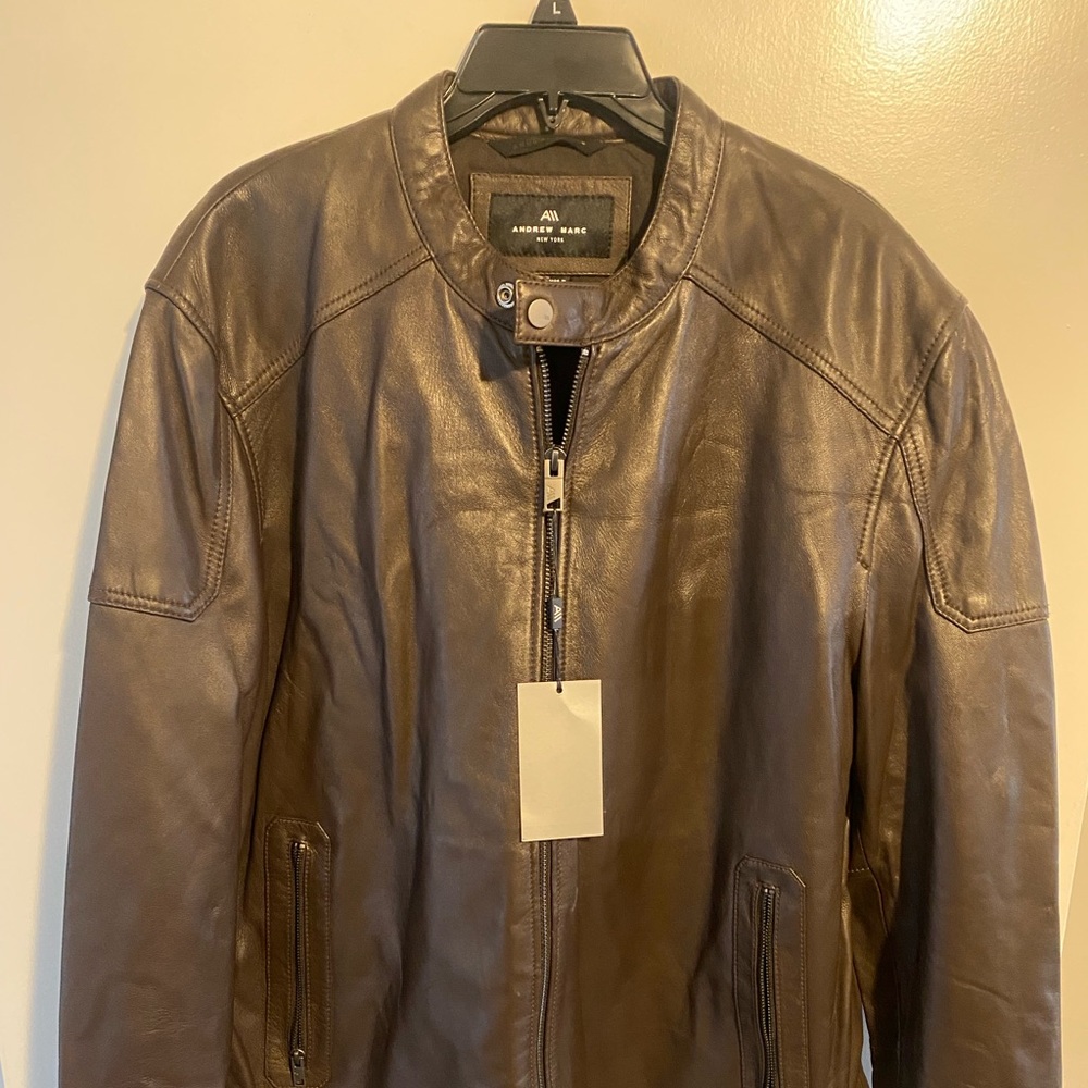 Andrew Marc New York Men’s Size XXL Brown Genuine Leather Moto Jacket NWT!